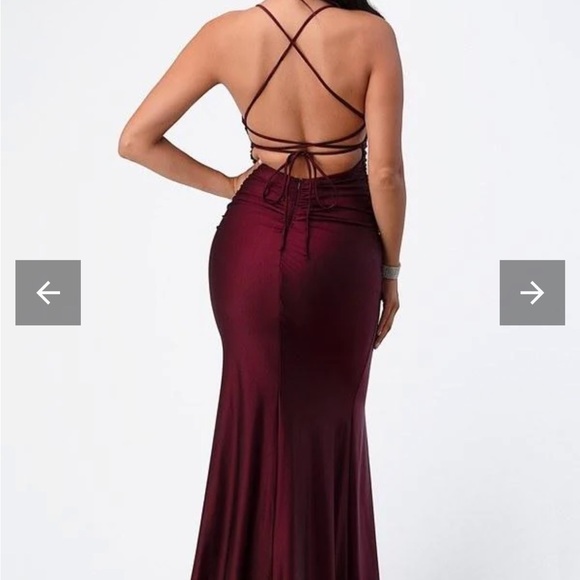 Back Lace Up Formal Dress in Burgandy - Picture 2 of 3